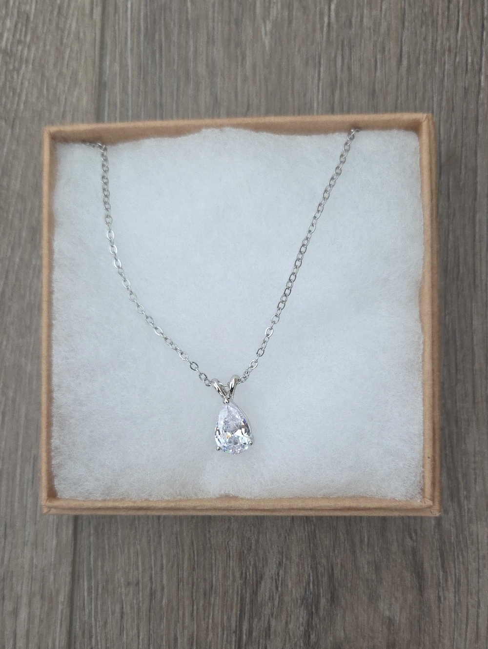 Sterling Silver Teardrop Clear Crystal Pendant Necklace